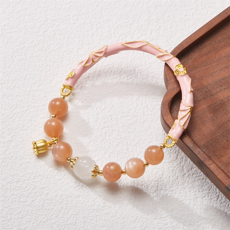 Sun Stone & Golden Silk Jade Positive Charm Bracelet