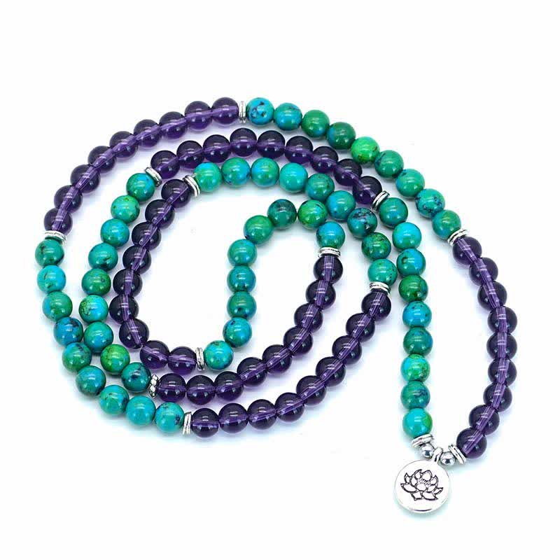 Amethyst Green Aventurine Lotus Bracelet for Spiritual Balance