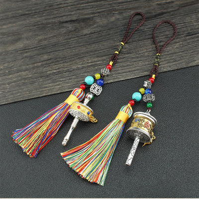 Om Mani Padme Hum Prayer Wheel Tassel Car Hanging
