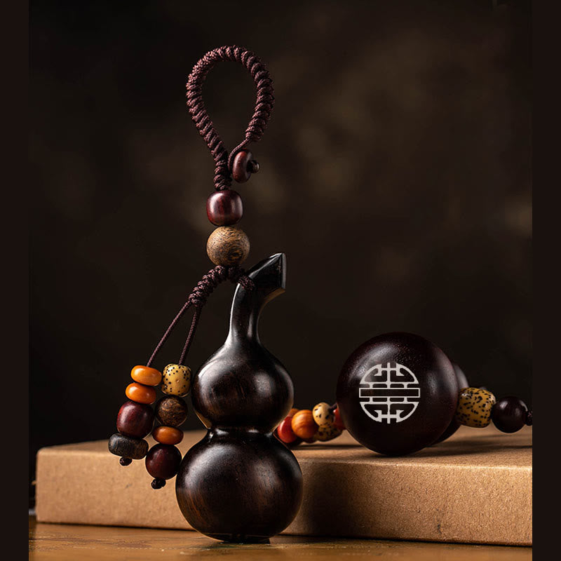 Ebony & Red Sandalwood Gourd Key Chain for Luck & Protection