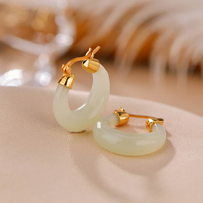 Round Jade Cyan Jade Prosperity Luck Drop Earrings