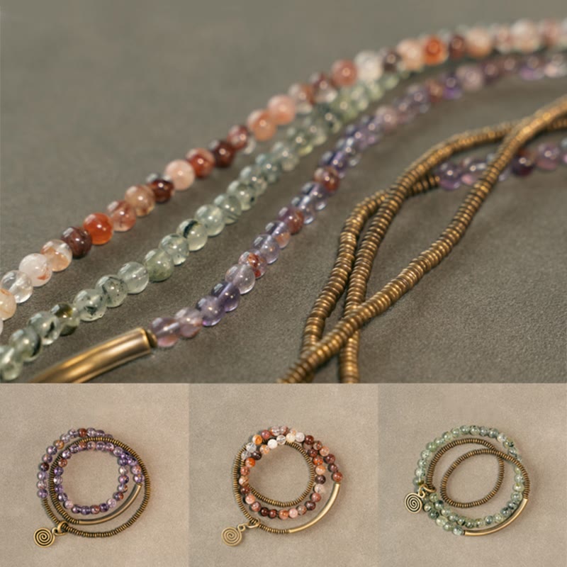 Love and Forgiveness Bracelet with Purple Phantom, Red Hematoid & Green Rutilated Quartz