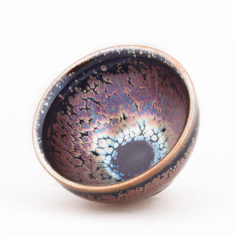 Tenmoku Jian Zhan Ceramic Tea Cup with Succulent Pattern 9cm x 5cm