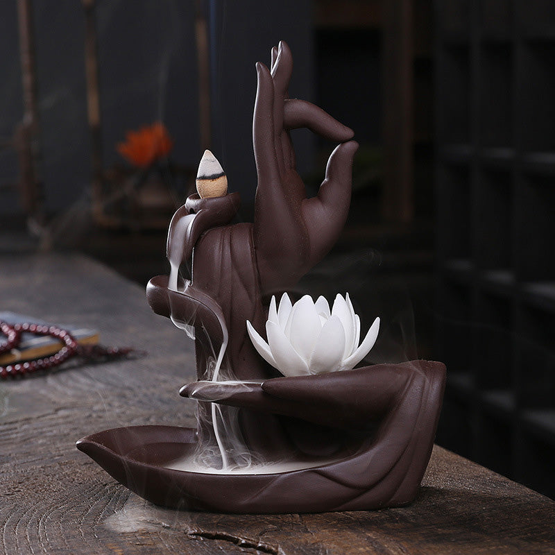 Tibetan Lotus Incense Burner in Purple Clay for Meditation