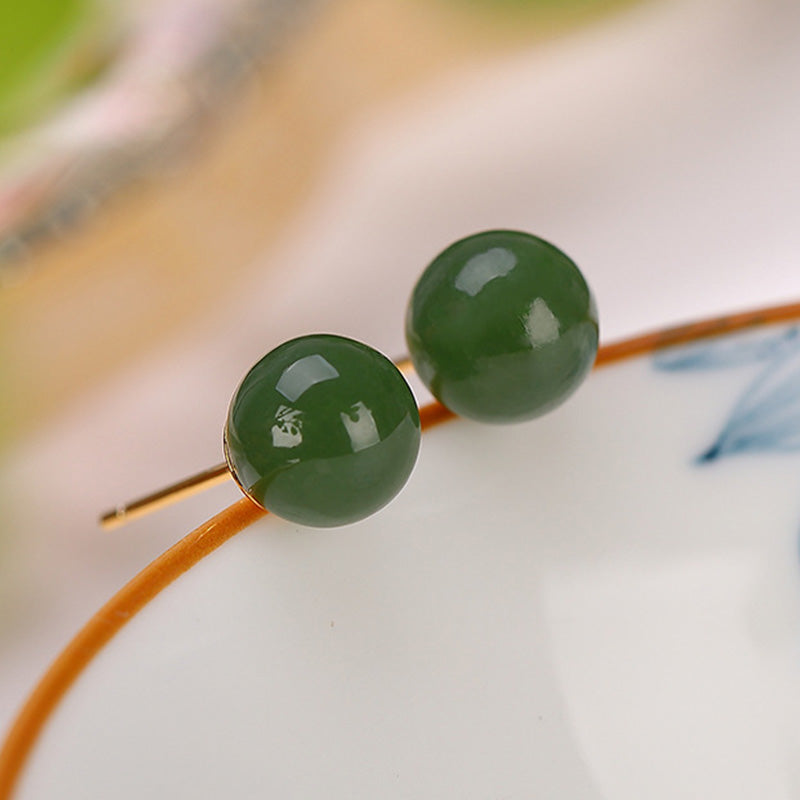 8mm Cyan Jade Sterling Silver Healing Stud Earrings