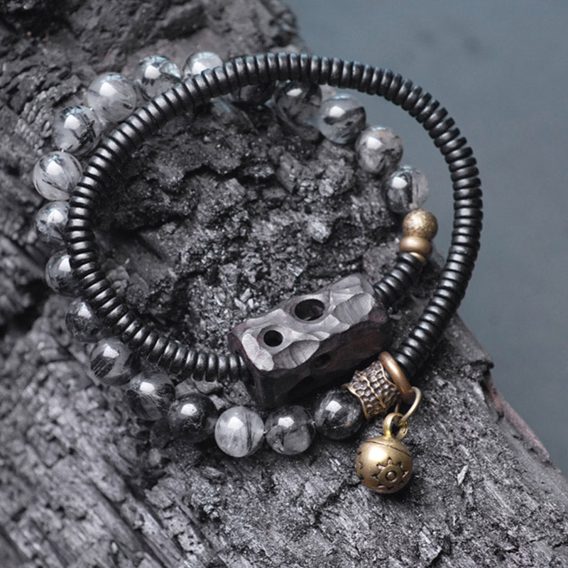 Black Rutilated Quartz Wisdom Bracelet 8mm for Balance