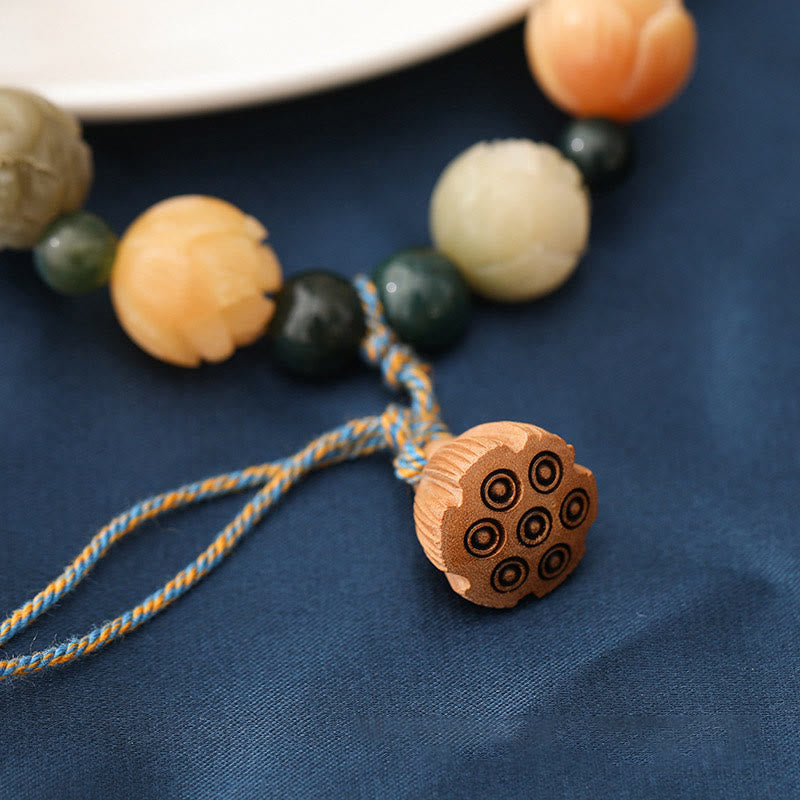 Bodhi Seed Moss Agate Lotus Bracelet for Peace & Calm