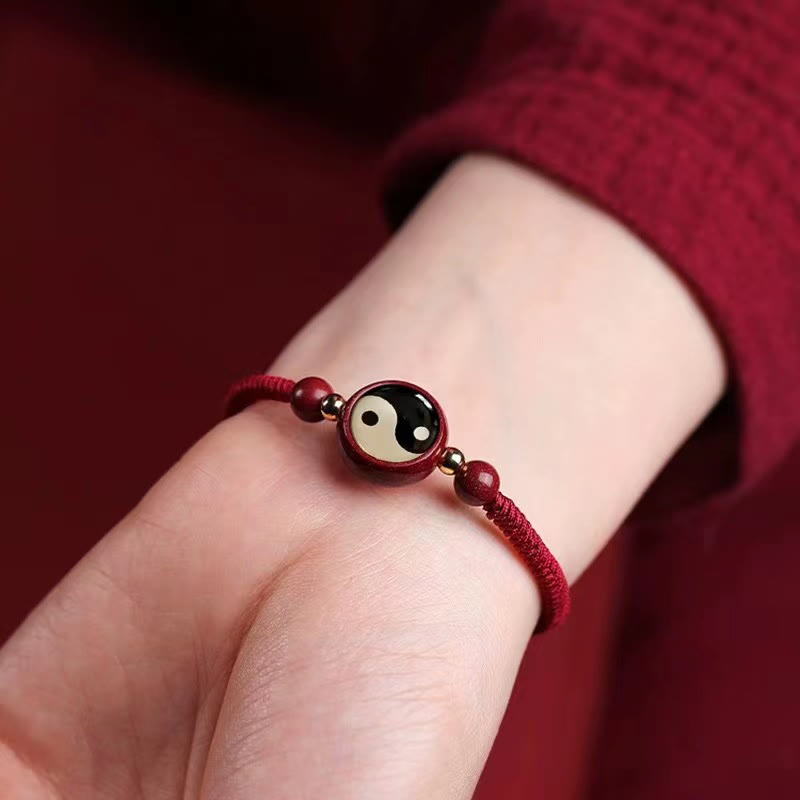 Cinnabar Red String Yin Yang Bracelet for Luck & Balance