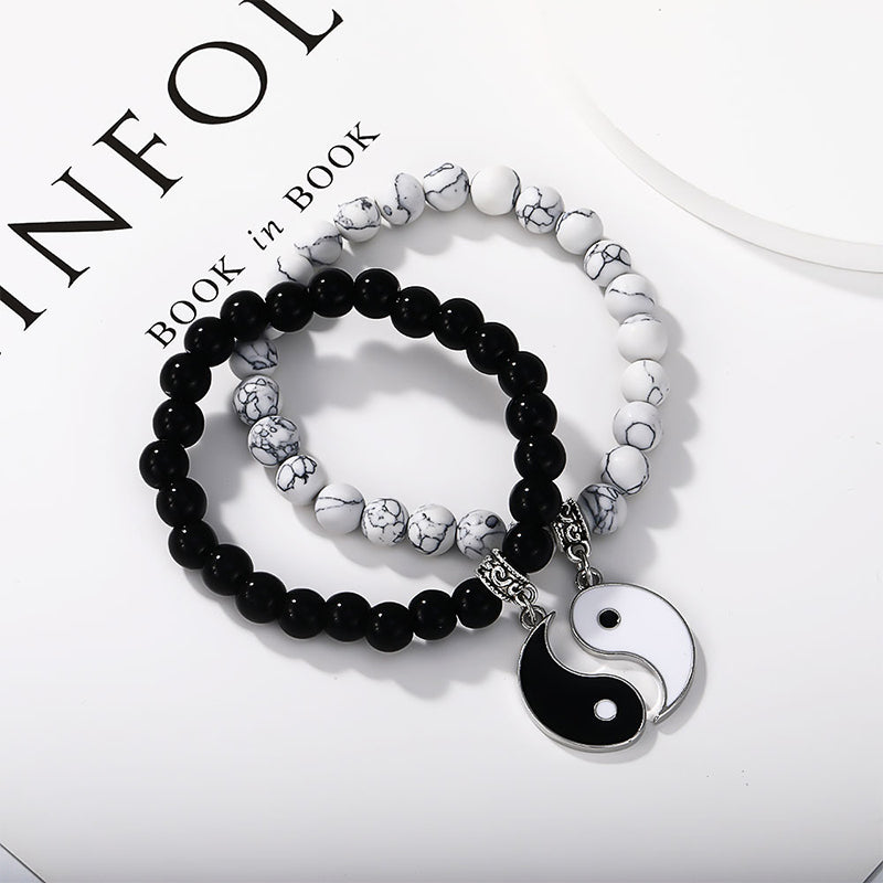 8mm Yin Yang Bracelet with Black Onyx & White Turquoise