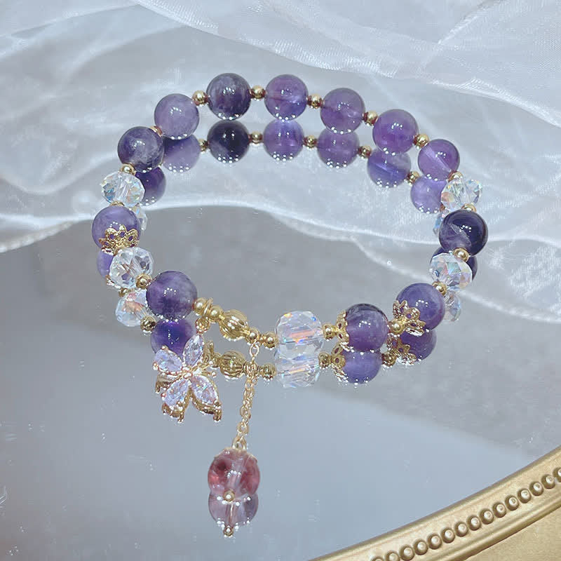 8mm Amethyst Crystal Spiritual Butterfly Charm Bracelet