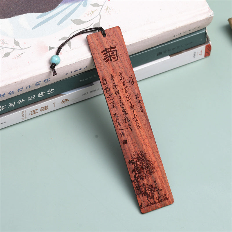 Wooden Zen Decor Bookmark with Plum Orchid Bamboo Chrysanthemum Motifs
