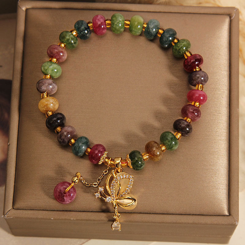 Colorful Tourmaline Butterfly Wisdom Charm Bracelet