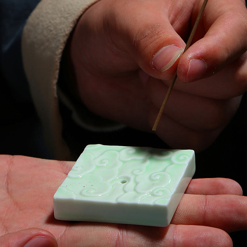 Mini Ceramic Incense Burner with Auspicious Cloud Design