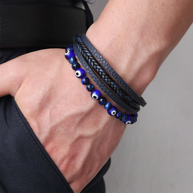 Multilayered Tiger Eye & Evil Eye Protection Bracelet
