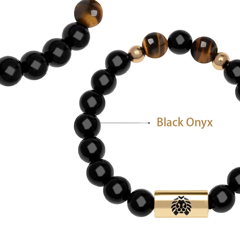 Black Onyx Tiger Eye Protection Bracelet with Lion Bead