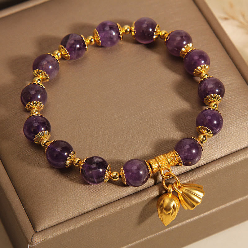 Natural Amethyst Healing Bracelet with Lotus for Spiritual Balance