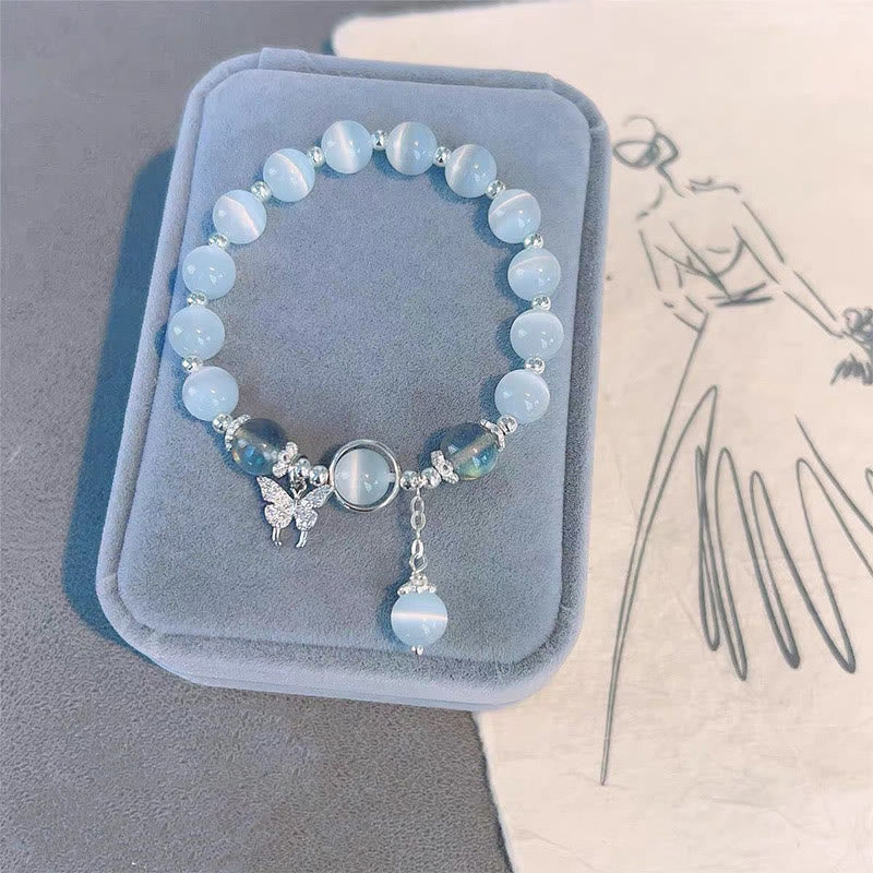 Cat's Eye Moonstone Bracelet with Butterfly or Star Charm for Balance