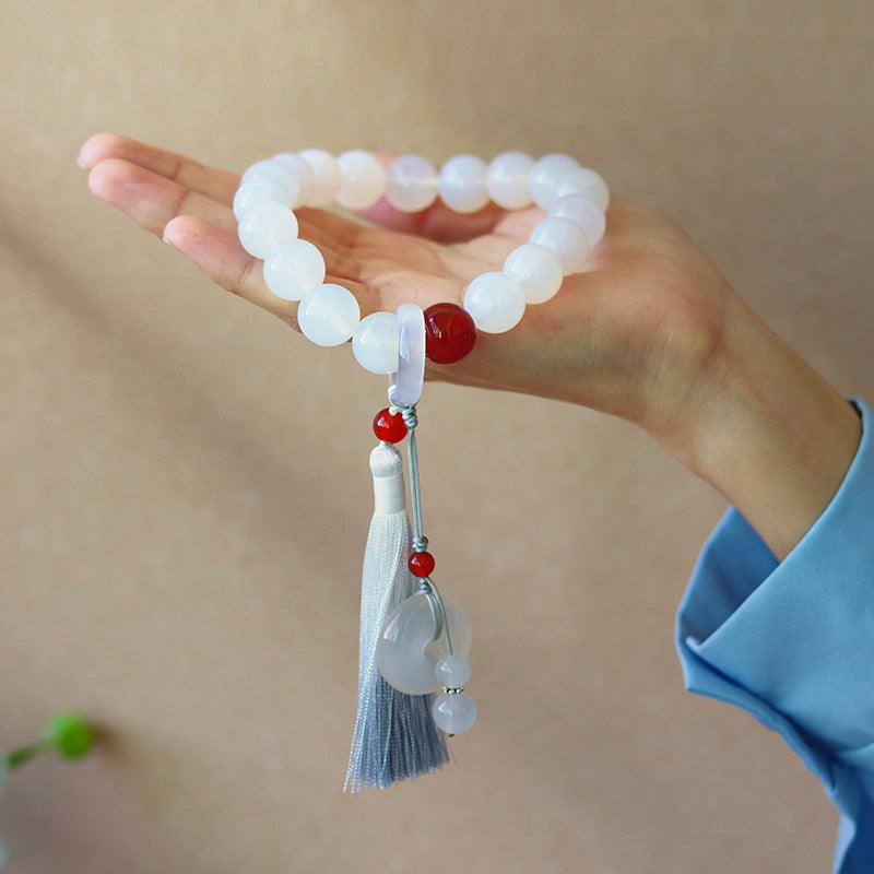 12mm & 14mm White Red Agate Luck Wrist Mala Bracelet