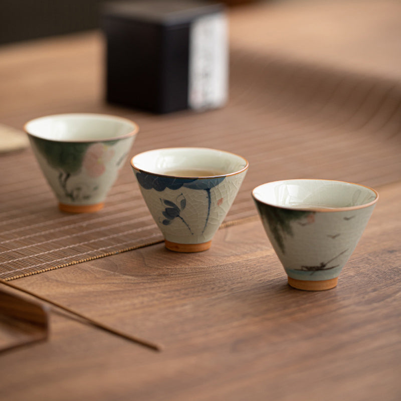 50ml Ceramic Teacup with Koi Fish Lotus Design for Meditation