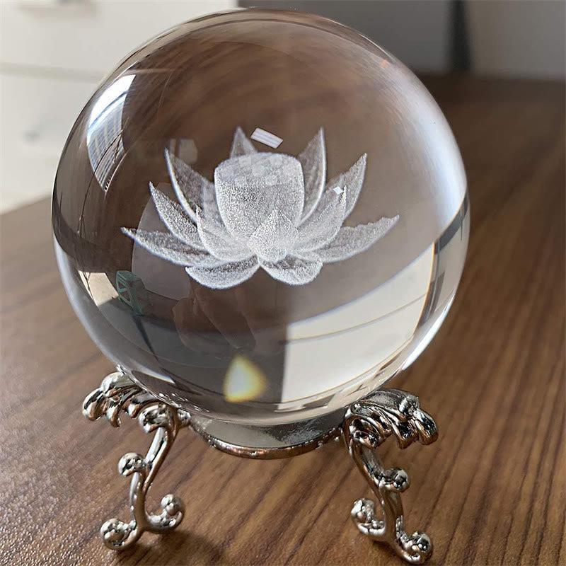 White Crystal Zen Decor with Dragon & Lotus Symbols