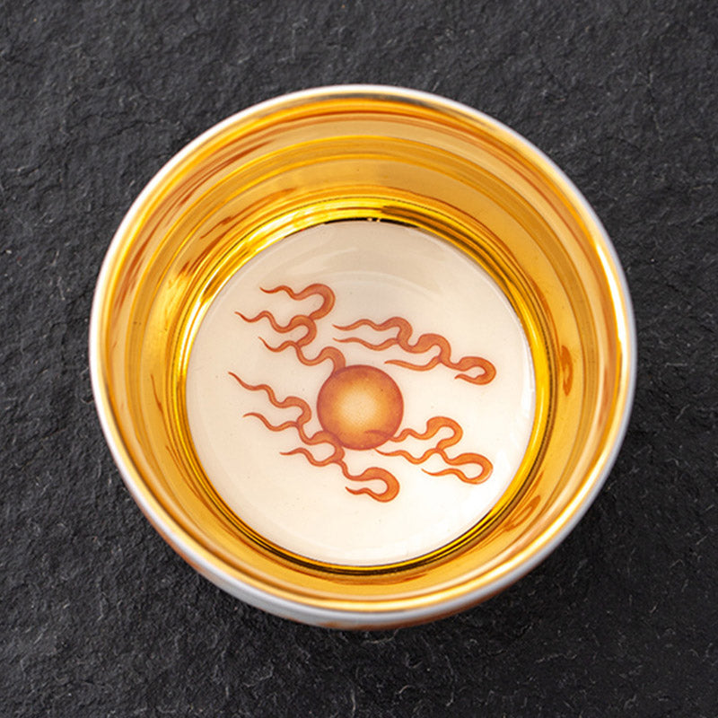 Gilt Ceramic Dragon Phoenix Crane Teacup 170ml Spiritual