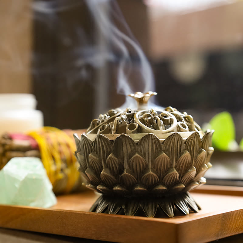 Lotus Shaped Zinc Alloy Incense Burner for Meditation