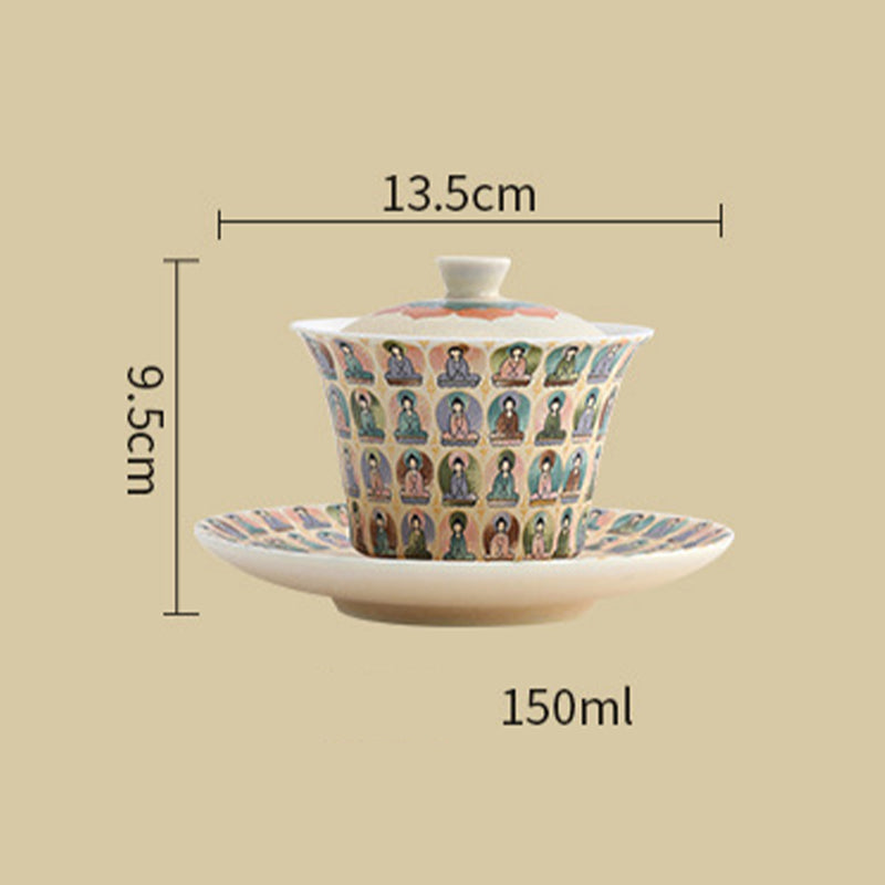 Dunhuang Ceramic Gaiwan with Thousand Buddhas & Lid 150ml