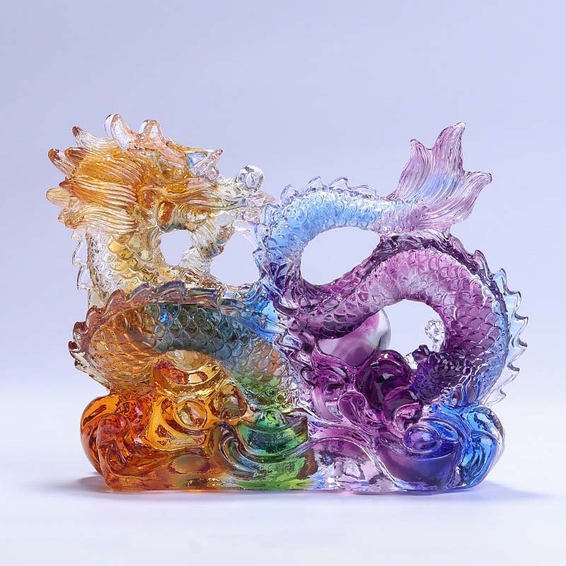 Handmade Liuli Dragon Crystal Art Piece for Protection