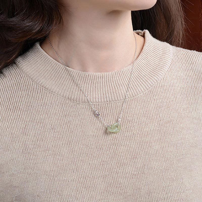 Unisex 12mm Jade Necklace with Silver Chain for Prosperity