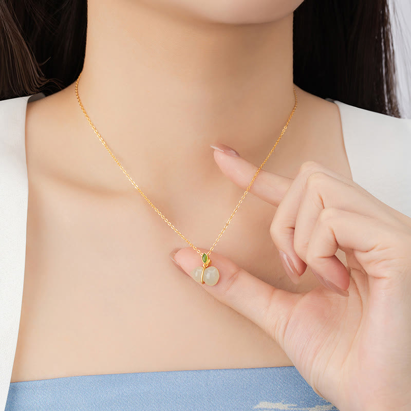 Sterling Silver Hetian Jade Gourd Necklace for Abundance