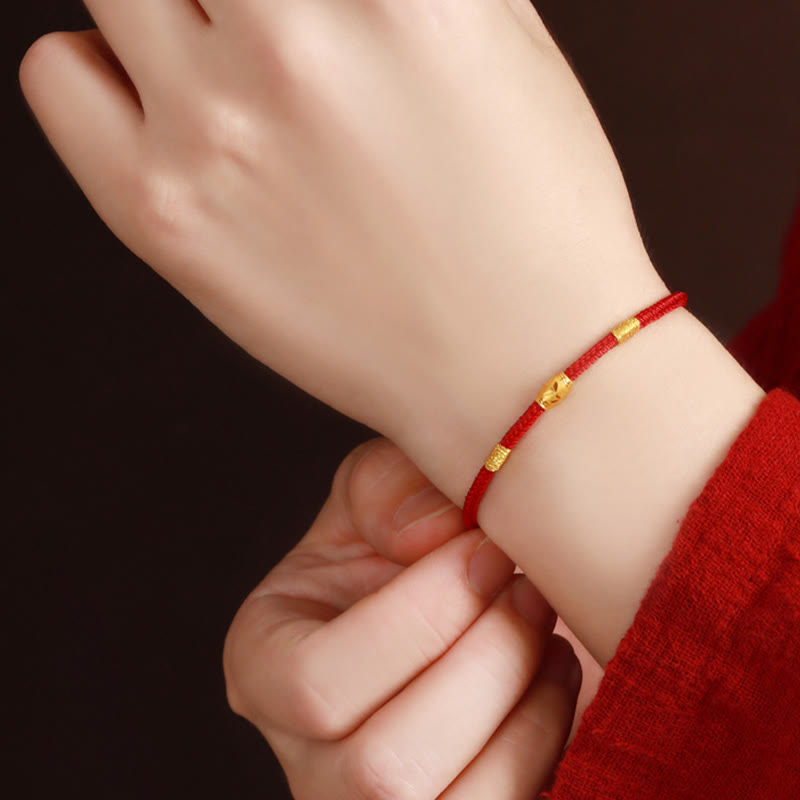 999 Gold Red String Bracelet with Eight Thread Peace Knot