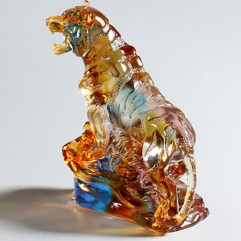 Handmade Liuli Crystal Tiger Art Piece | Protection Decor