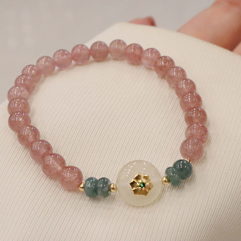 Strawberry Quartz Jade Healing Bracelet for Prosperity & Love