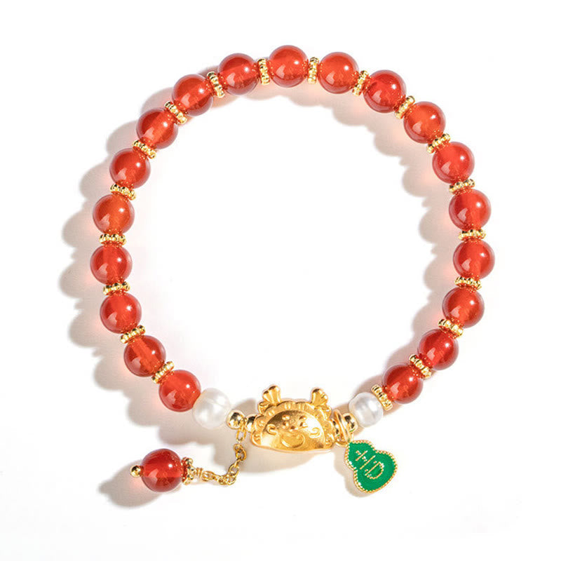 Year of the Dragon Red Agate Luck Bracelet 6mm Unisex