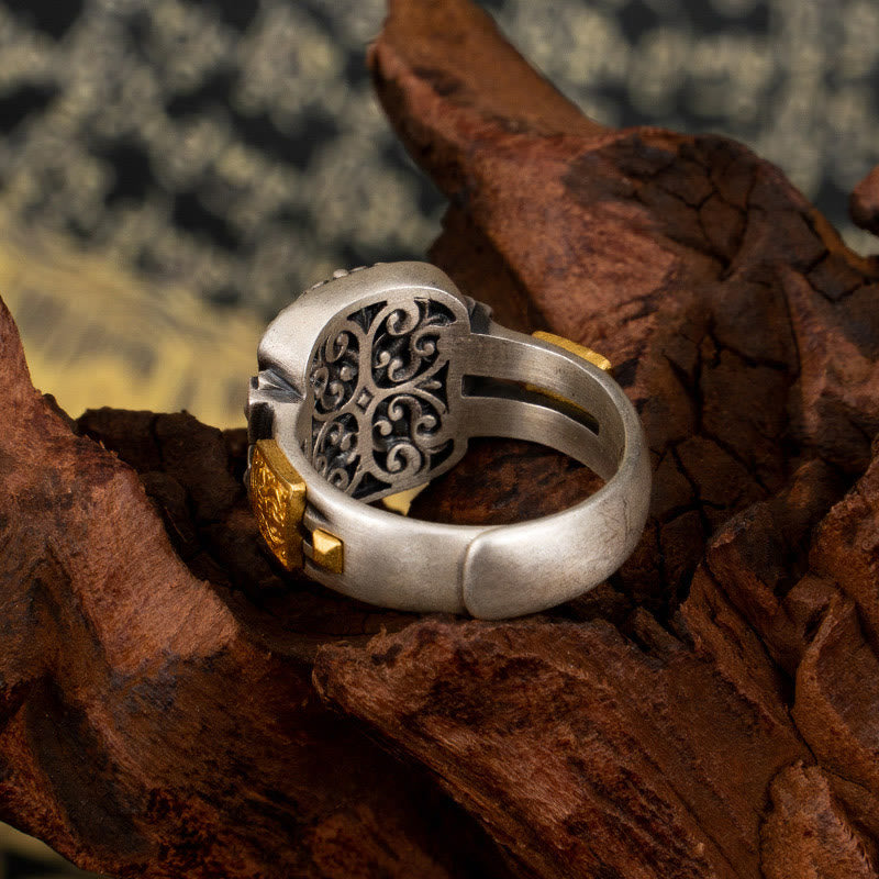 Sterling Silver Zakiram Goddess Wealth Dzi Bead Ring