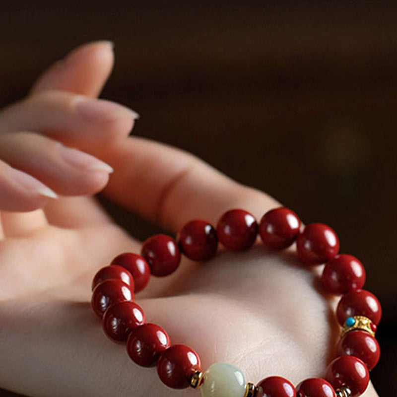 Cinnabar Jade Protection Bracelet 6mm Healing Charm Unisex