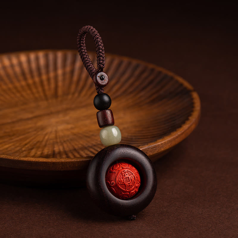 Small Leaf Red Sandalwood Om Mani Padme Hum Protection Key Chain