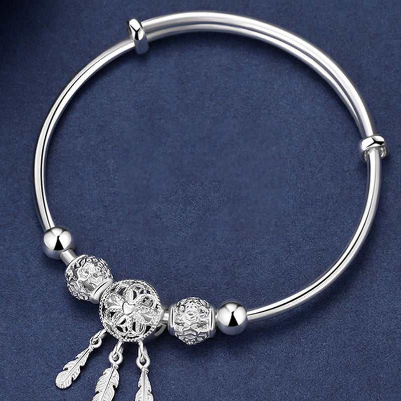 White Copper Dream Catcher Charm Bracelet for Luck & Healing