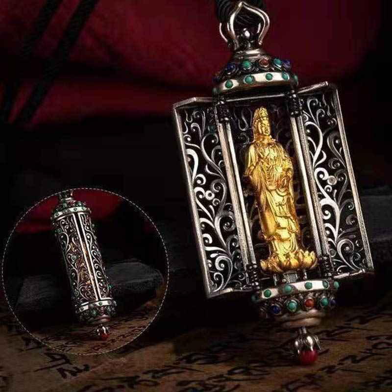 Silver Tibetan Avalokitesvara Spiritual Protection Decoration