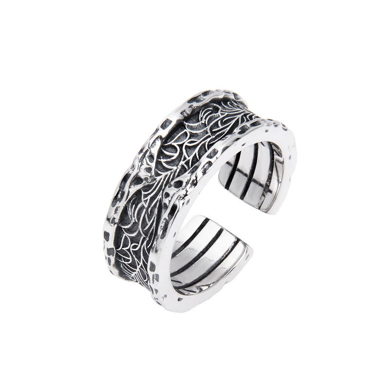 925 Sterling Silver Tang Dynasty Flower Luck Adjustable Ring