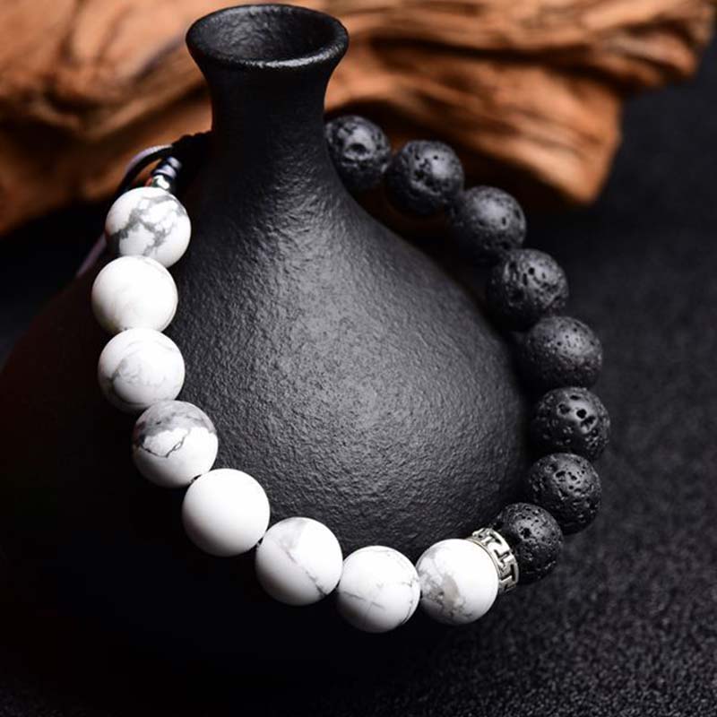 8mm Yin Yang Lava Stone Protection Bracelet for Calm