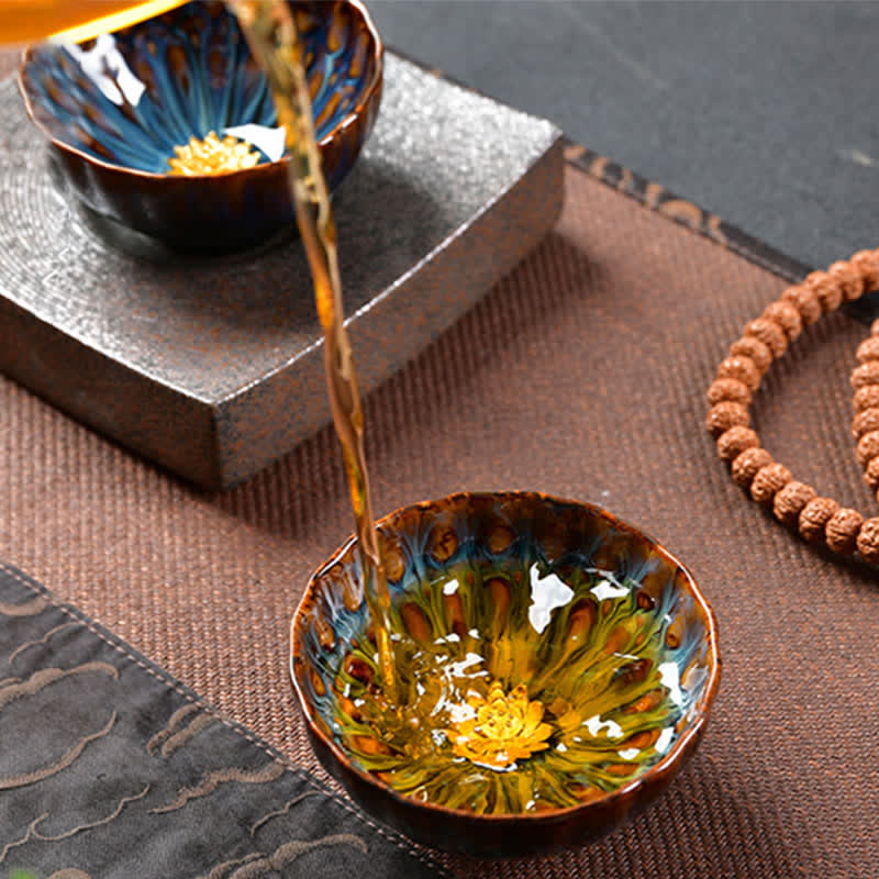 Ceramic Zen Teacup 120ml | Lotus Peacock Dragon Symbolism