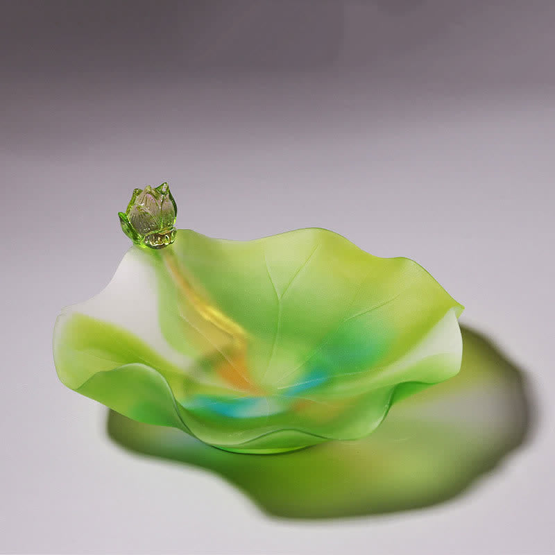 Handmade Liuli Feng Shui Lotus Crystal Art Piece