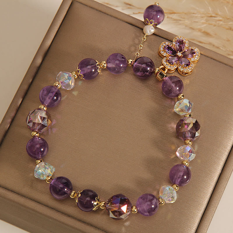 Amethyst Pearl Flower Inner Peace Healing Bracelet
