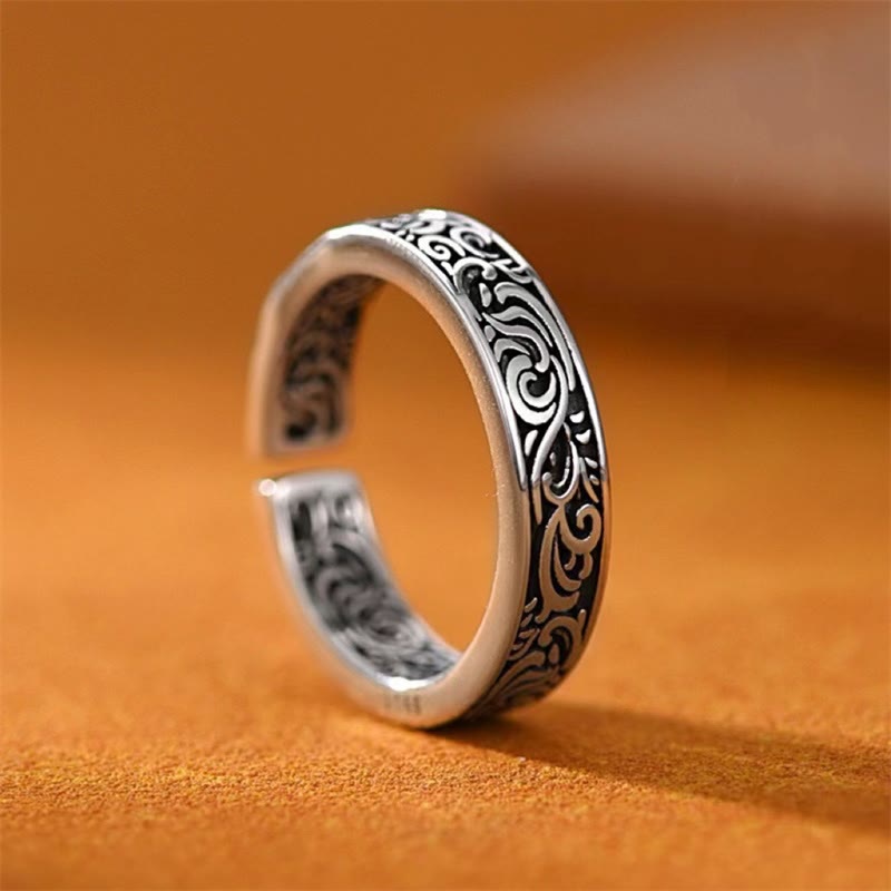 Adjustable Copper Ring with Tang Dynasty Flower for Luck