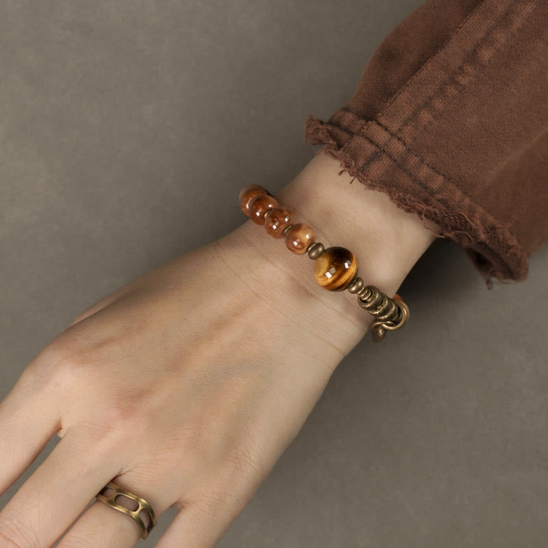 Tiger Eye & Gold Sheen Obsidian Kuka Seed Wealth Bracelet