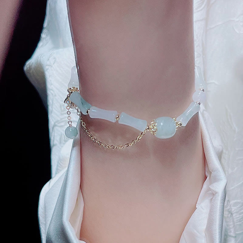 Tianshan White Jade Luck Blessing Bamboo Bracelet