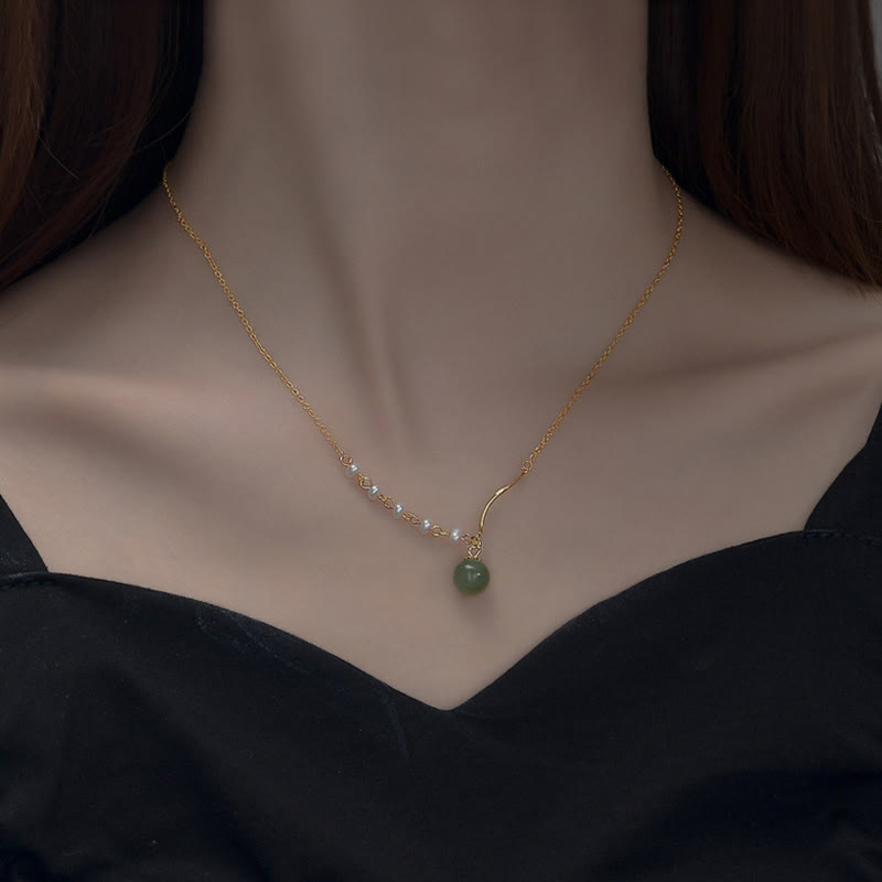Natural Hetian Jade Pearl Luck Bead Necklace for Prosperity