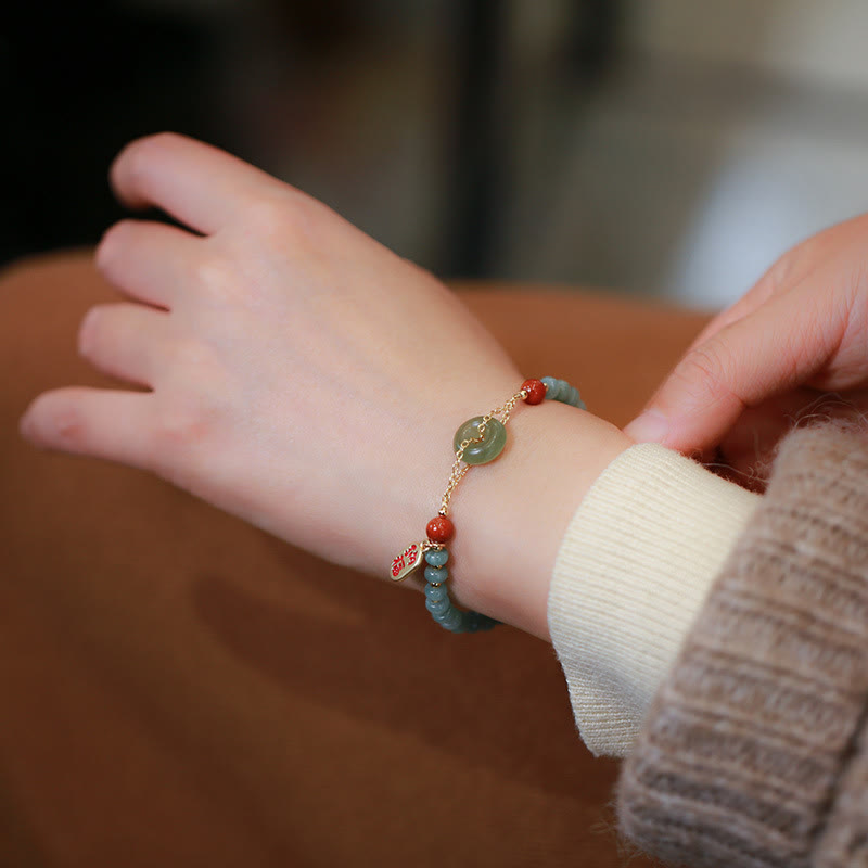 Natural Hetian Jade Peace Buckle Lucky Fortune Bracelet