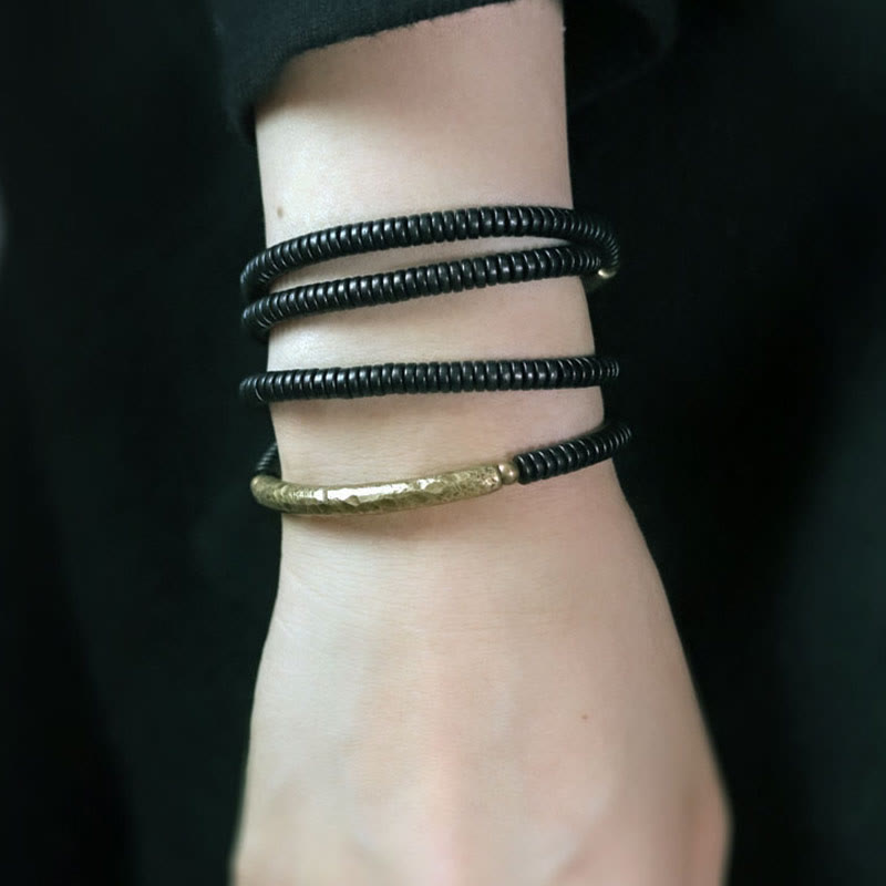 Ebony Wood Copper Multilayered Bracelet for Balance and Calm